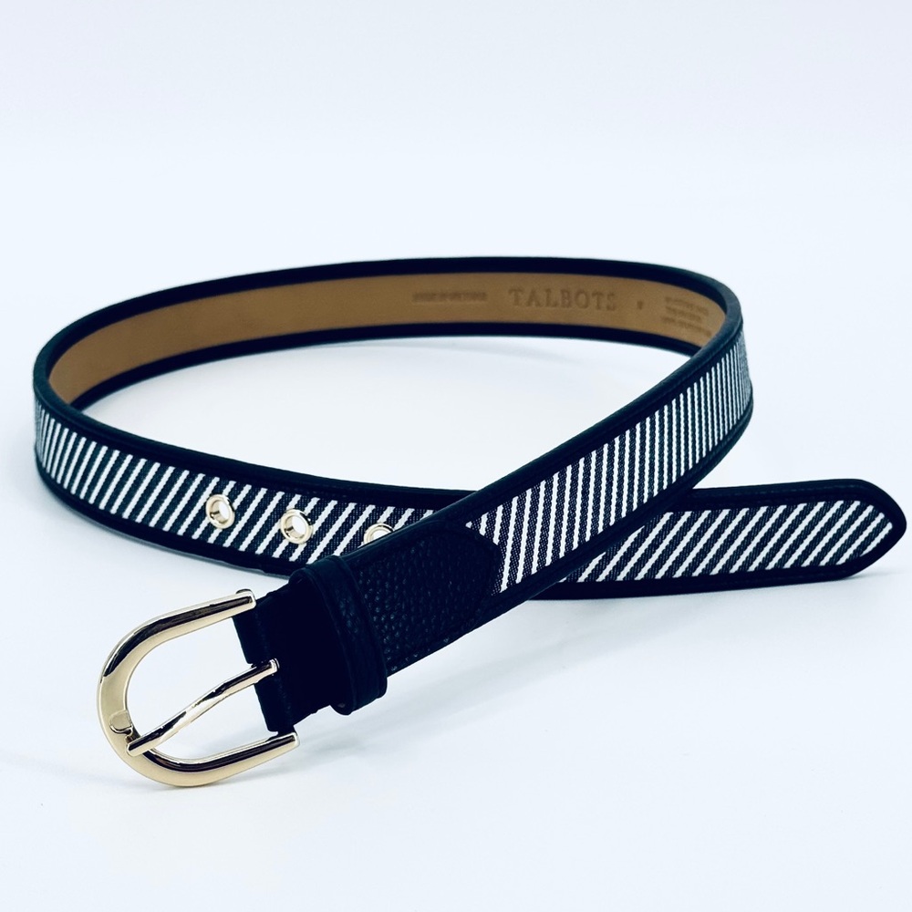 NWOT Talbots Coastal Striped Canvas/Leather Belt